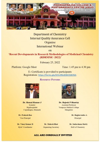 International Webinar on ‘Recent Developments in Research Methodologies of Medicinal Chemistry RDRMMC-2022