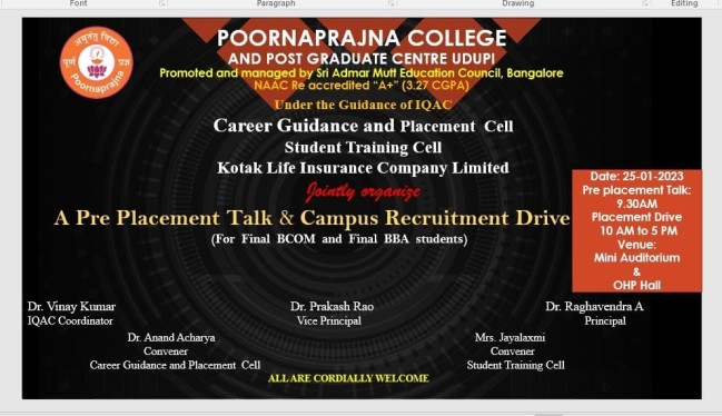 A Pre Placement Talk & Campus Recruitment Drive