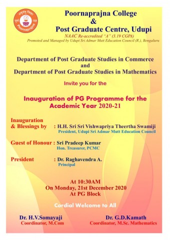 Inauguration of PG Programme for the Academic Year 2020-21