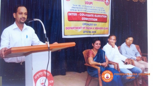 Prof.Vishnumurthi speaking on the  occasion of University level elocution competition held on 27th Feb  2016